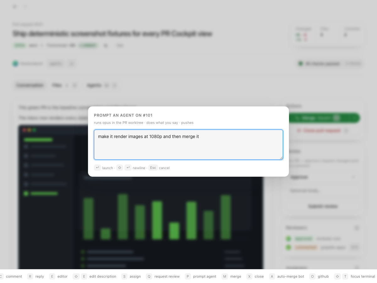 Prompt an agent dialog opened with p on a pull request