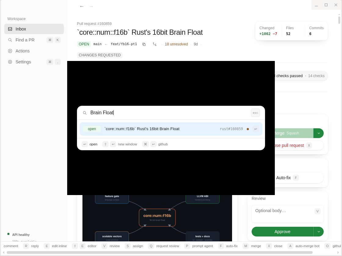 PR Cockpit global pull request command palette opened over the native Linux window